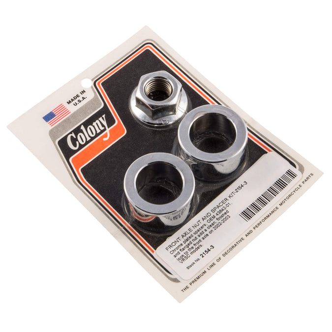 #2154-3 Front Axle Nut and Spacer Kit Smooth 2002-2003 Harley-Davidson VRSC - Chrome Plated