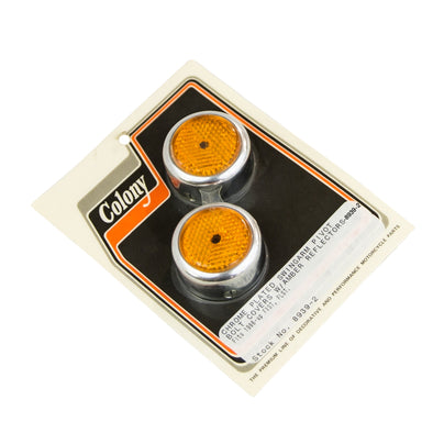 #8939-2 Swingarm Pivot Bolt Cover Amber Reflectors 1986-1999 Harley-Davidson FXST/FLSH - Chrome Plated