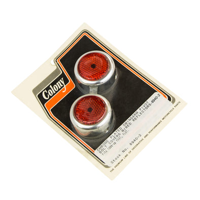 #8940-2 Swingarm Pivot Bolt Cover Red Reflectors 1986-1999 Harley-Davidson FXST/FLSH - Chrome Plated