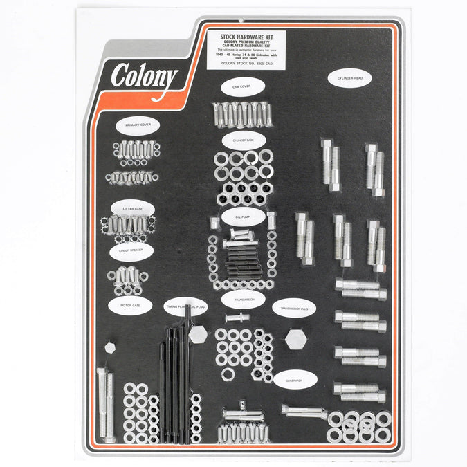#8305 CAD Complete Stock Hardware Kit - 1940-1948 Harley-Davidson 74 & 80 Cast Iron Head - CAD Plated