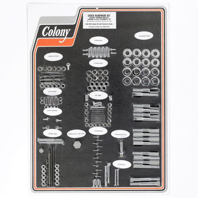 #8309 CHR Complete Stock Hardware Kit - 1937-1973 Harley-Davidson 45 with Aluminum Head - Chrome Plated