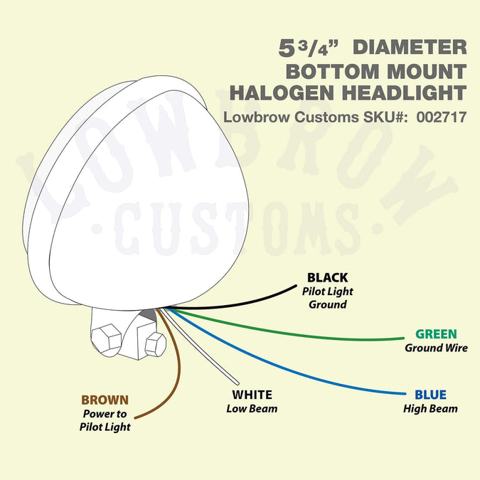 5-3/4 inch diameter Black Bottom Mount Halogen Headlight