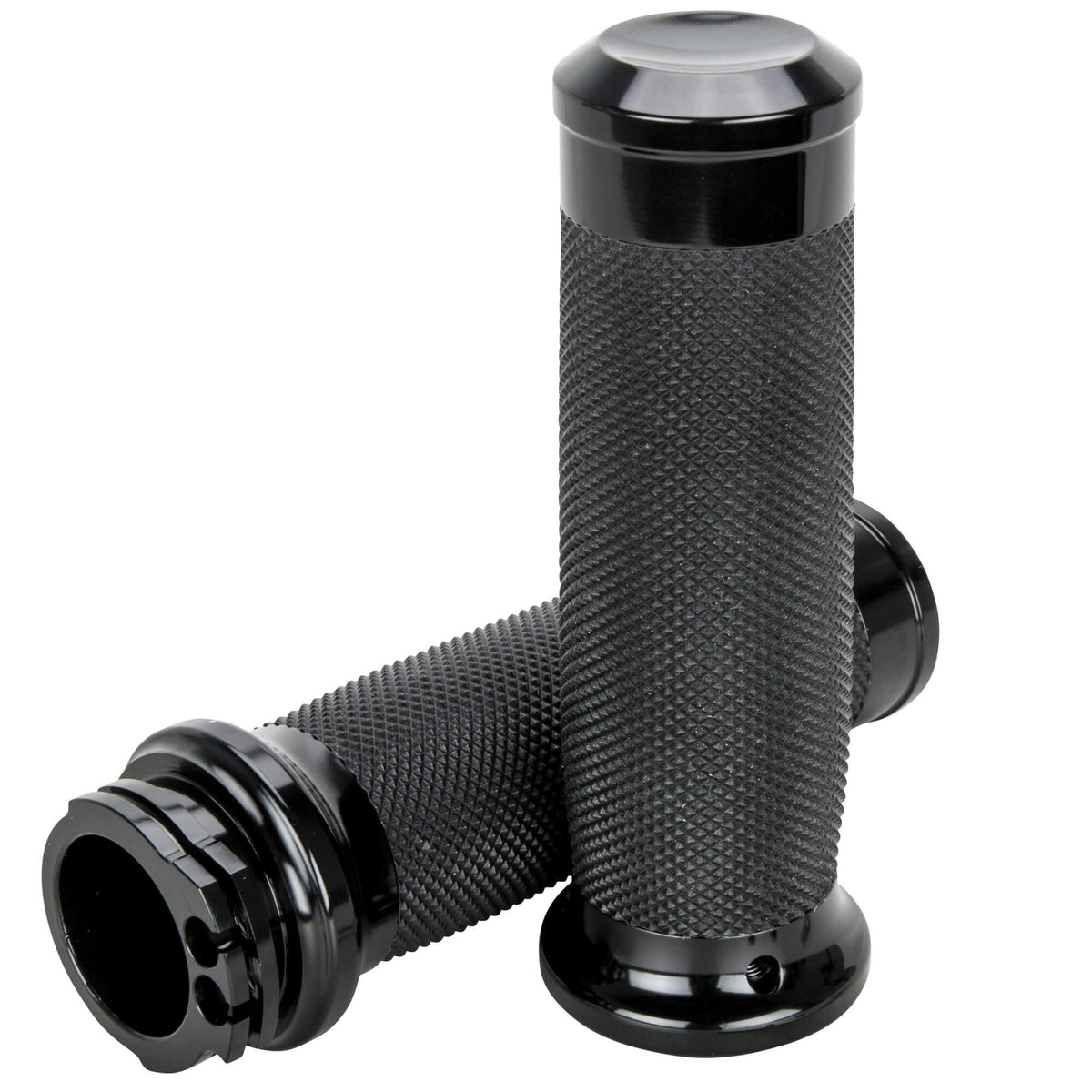 Lowbrow Customs Finish Line Grips - Black Aluminum - 1 inch