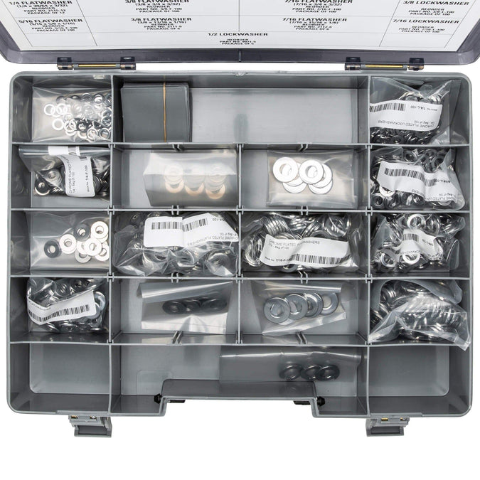 Colony Chrome Plated Flatwasher and Lockwasher Assortment Tray - 902 Pieces
