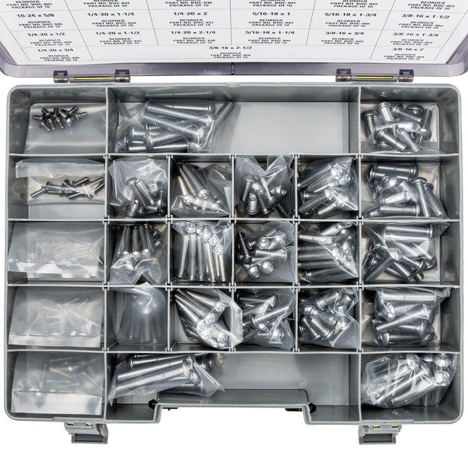 Colony Chrome Plated Button Head Socket Head Screw Assortment Tray - Coarse Thread - 240 Piece