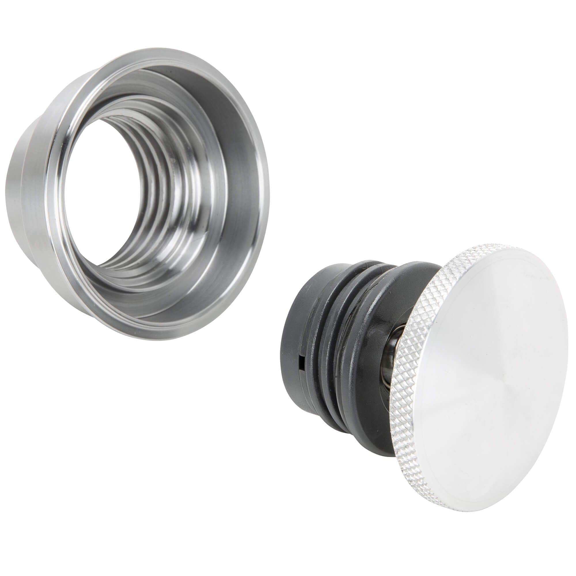 Cycle Standard Custom Flush Mount Aluminum Pop-Up Gas Cap and Weld in Bung
