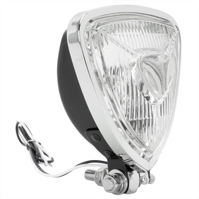 Aris Style Triangular Headlight - Black with Chrome Bezel