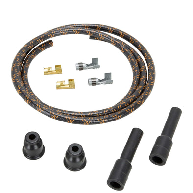 8mm Cloth Straight Spark Plug Wire Sets - Black with Orange Tracers