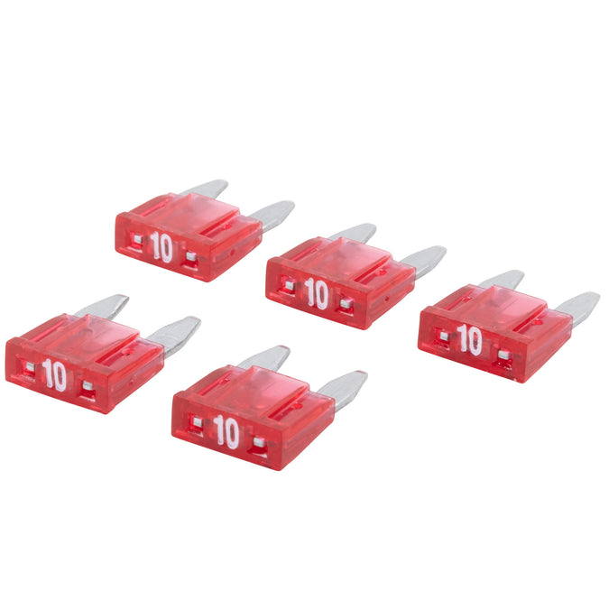 Blade Type LED Detector Mini Fuse 5-Pack - Red 10 Amp