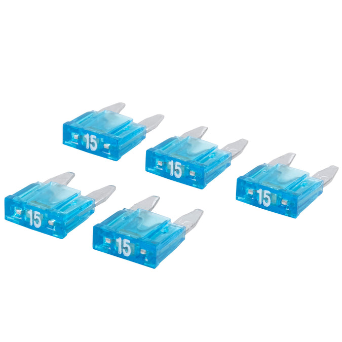 Blade Type LED Detector Mini Fuse 5-Pack - Blue 15 Amp