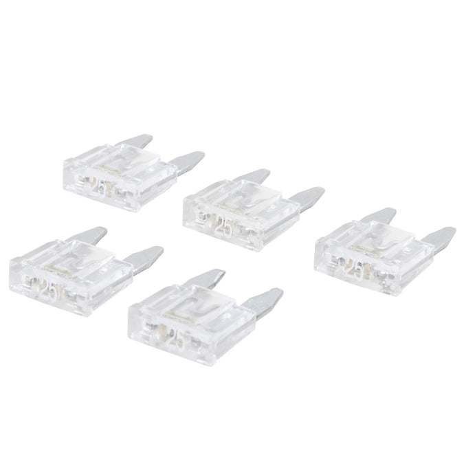 Blade Type LED Detector Mini Fuse 5-Pack - Clear 25 Amp