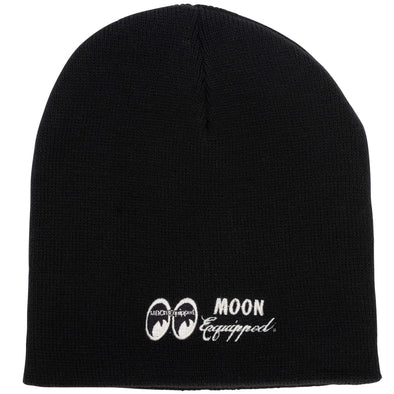 MOON Equipped Embroidered Short Beanie - Black