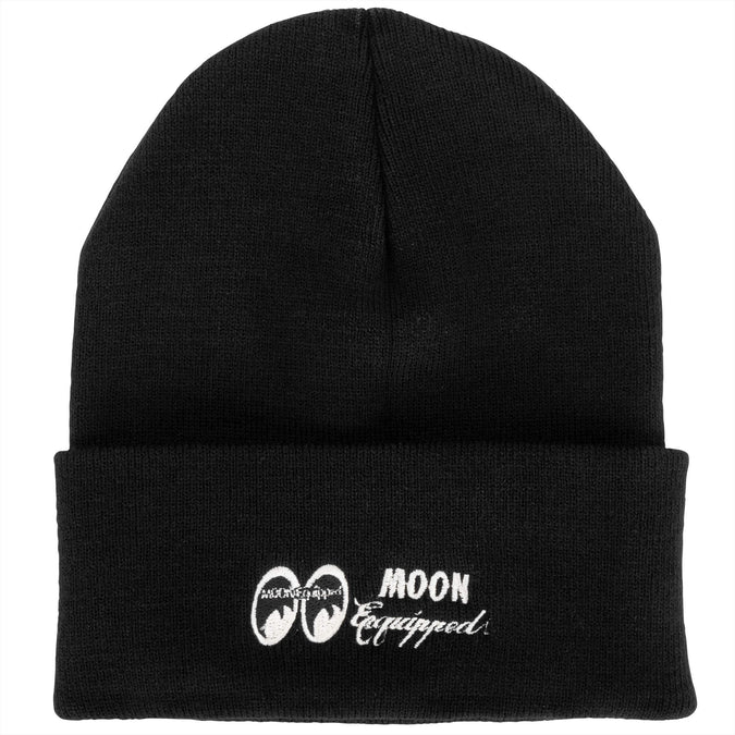 MOON Equipped Embroidered Knit Hat - Black