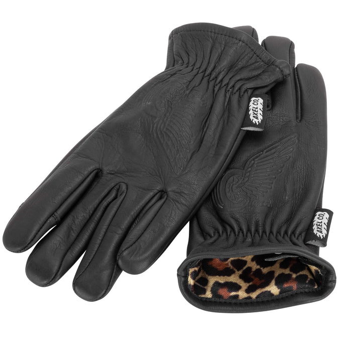 Premium Cowhide Gloves - Leopard Lined -  Black