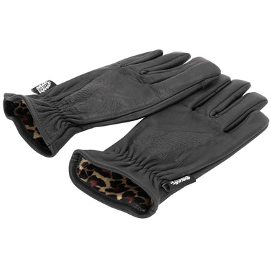 Premium Cowhide Gloves - Leopard Lined -  Black