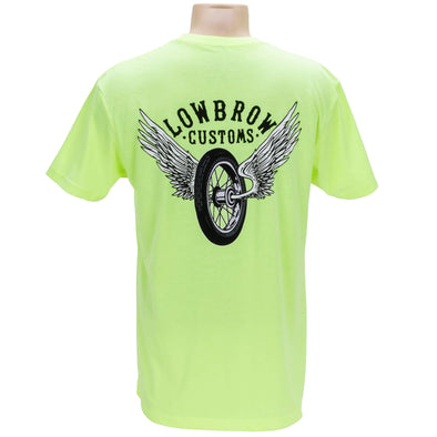 Lowbrow Customs Winged Wheel Neon Yellow High-Viz T-Shirt
