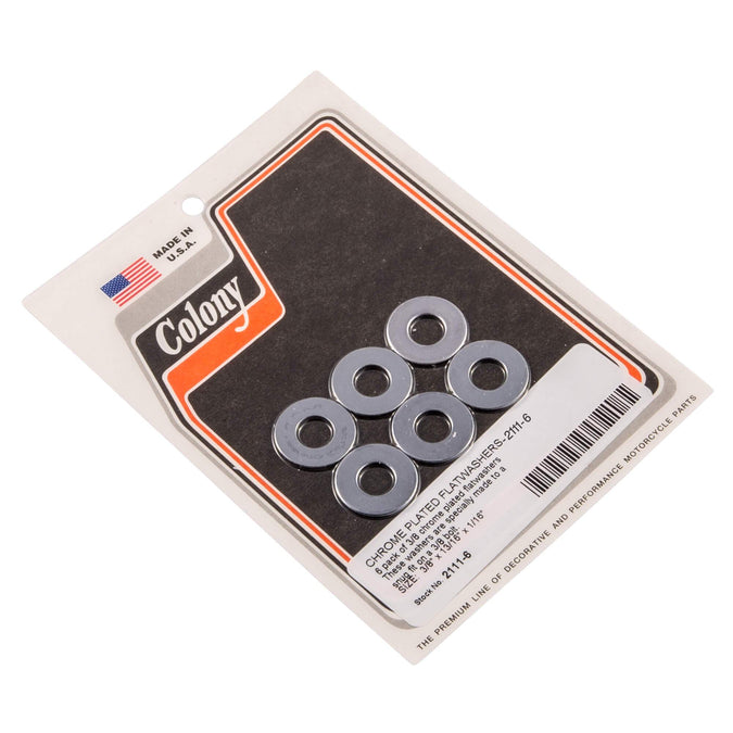 #2111-6 3/8 inch Chrome Plated Thin Flat Washers 6 pack