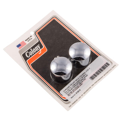 #2120-2 Front Axle Covers 1973-1984 Harley-Davidson 4 Speed FL 1980-1999 FL/FLHT 1980-1986 FXWG 1984-2006 Softail 1988-1994 FXR - Chrome Plated