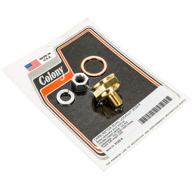 Colony #3122-4 Carburetor Bowl Locknut Brass1930-65 Harley Davidson Big Twins