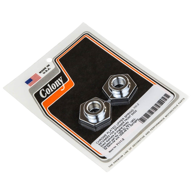 #7111-2 Upper Spring Retainers - 1936-1948 Harley-Davidson Big Twin Spiringer 1932-52 45's 1953-54 Servicar - Chrome Plated