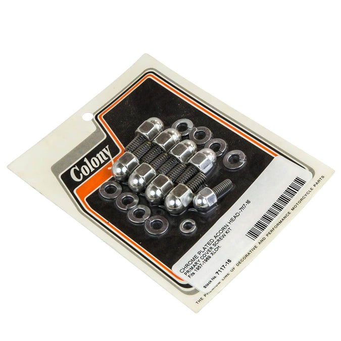 #7117-16 Chrome Plated Acorn Head Primary Cover Screw Kit Fits 1957-69 XLCH