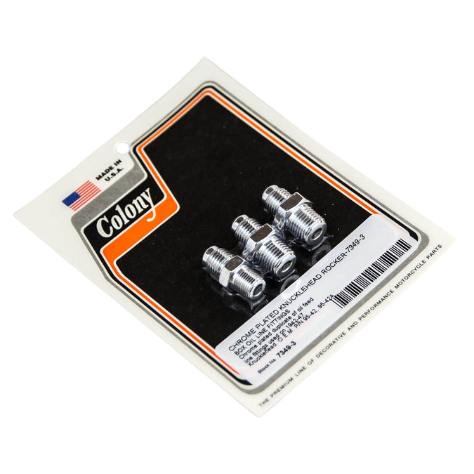 #7349-3 Rocker Box Oil Line Fittings 1942-1947 Harley-Davidson Knucklehead - Chrome Plated