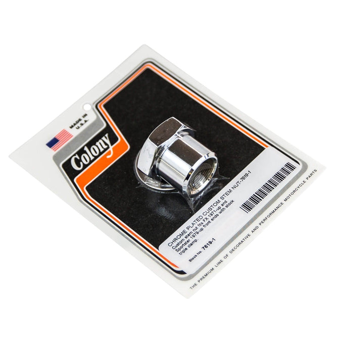 #7619-1 Custom Stem Nut 1971-Up Harley-Davidson 1979-Up Sportster - Chrome Plated