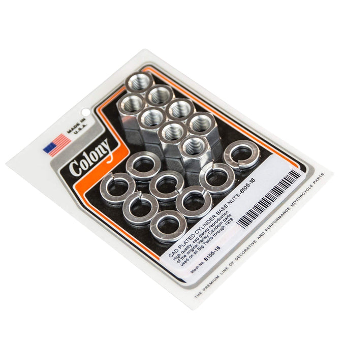 #8105-16 Cylinder Base Nuts & Lock Washers 1930-1978 Harley-Davidson Big Twins - CAD Plated