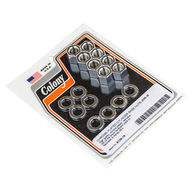 #8106-16 Cylinder Base Nuts & Lock Washers Harley-Davidson Sportster & 45's - Chrome Plated