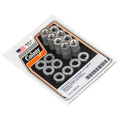#8107-16 Cylinder Base Nuts & Lock Washers Harley-Davidson Sportster & 45's - CAD Plated