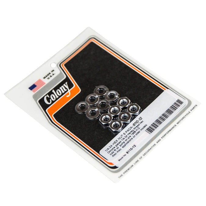 #8110-12 1/4-24 Hex Nut Chrome Plated 6 pack