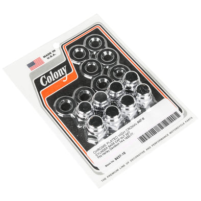 #8437-16 Cylinder Base High Crown Cap Nut Set 1930-1977 Harley-Davidson 74s - Chrome Plated