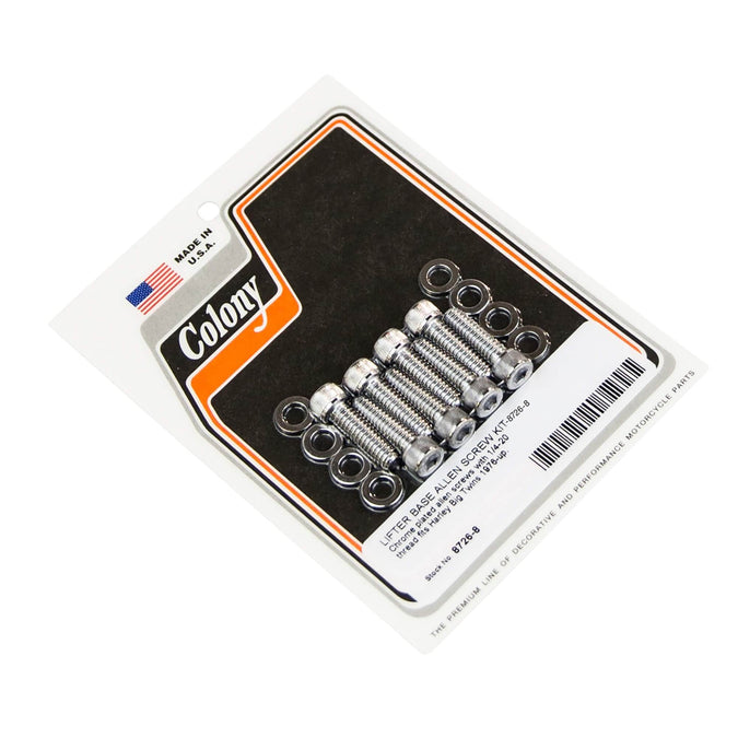 #8726-8 Lifter Base Allen Screw Kit 1976-Up Harley-Davidson Case To Late Lifter Bases - Chrome Plated