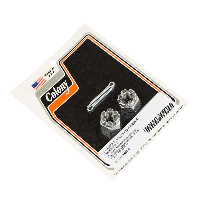 #8854-4 Front Axle Nut Kit 1937-1952 Harley-Davidson 45 Solo OEM# 3910-37 - Chrome Plated