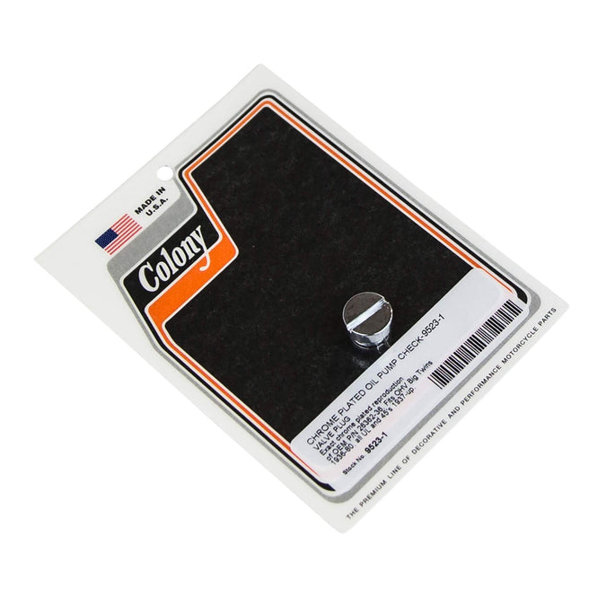 #9523-1 Oil Pump Check Valve Plug 1936-1980 Harley-Davidson Big Twin 1937-Up UL/45s - Chrome Plated