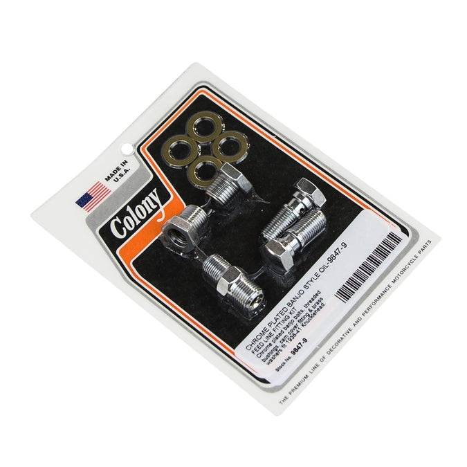 #9847-9 Banjo Style Oil Feed Line Fitting Kit 1936-1941 Harley-Davidson Knucklehead - Chrome Plated
