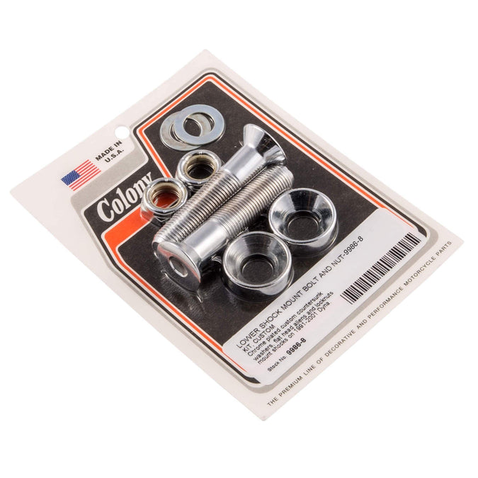 #9986-8 Custom Lower Shock Mount Bolt/Nut Kit 1991-2001 Harley-Davidson Dyna - Chrome Plated
