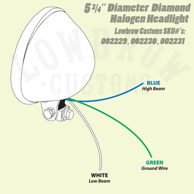 5-3/4 inch diameter Diamond Chrome Halogen Headlight - Clear Lens