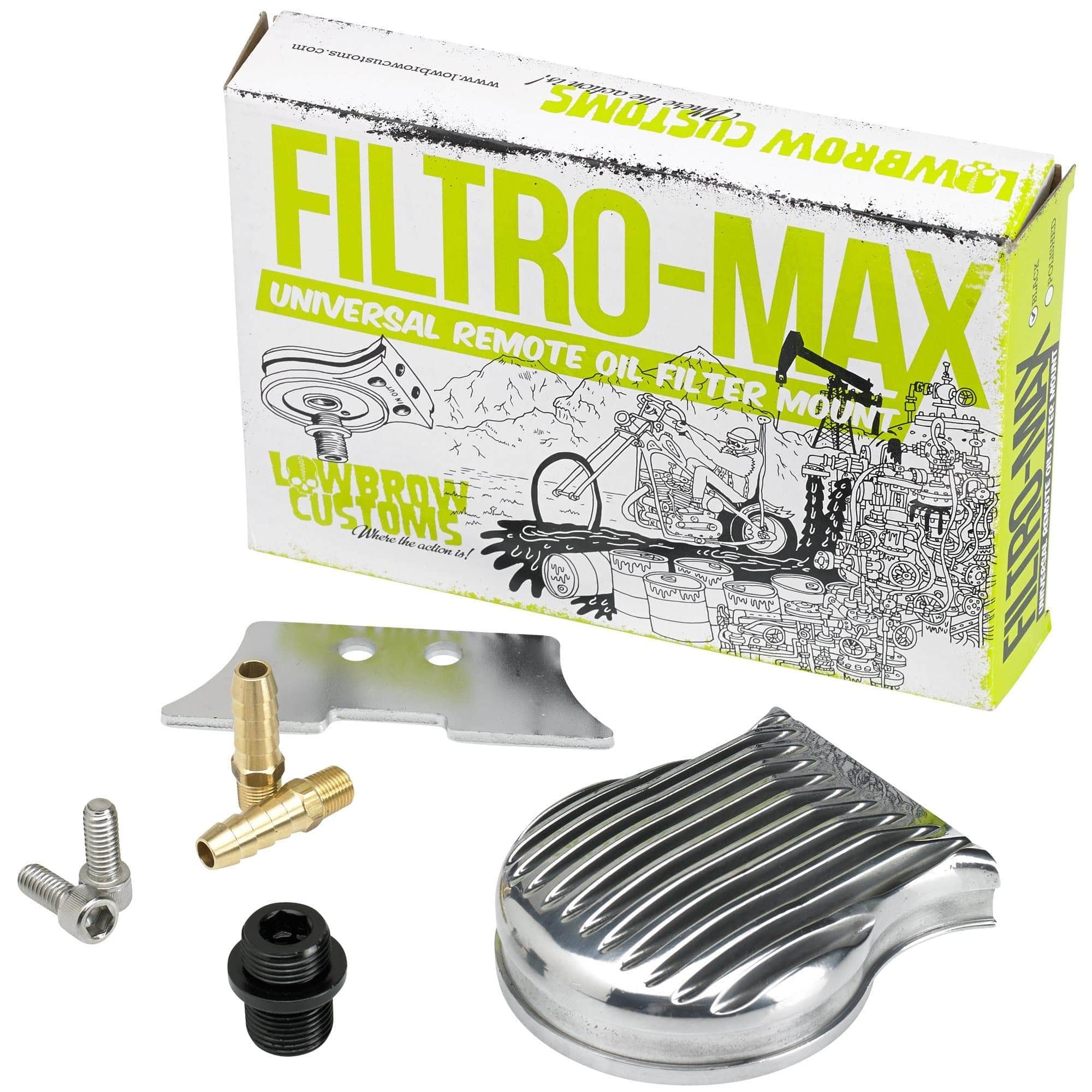 Remote Oil Filter For Riley Rm Lowbrow Customs FiltroMax Universal Remote Oil Filter Mount - Polished